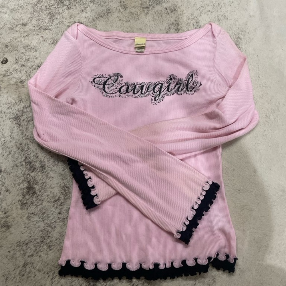 Vintage Pink Cowgirl Kids Long Sleeve Top
